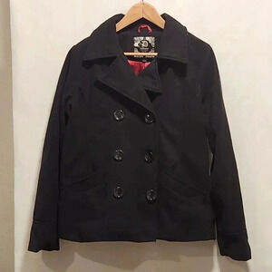 Dollhouse‎ Women's Size L Black Double Breasted Coat Red Lining Polyester/Wool